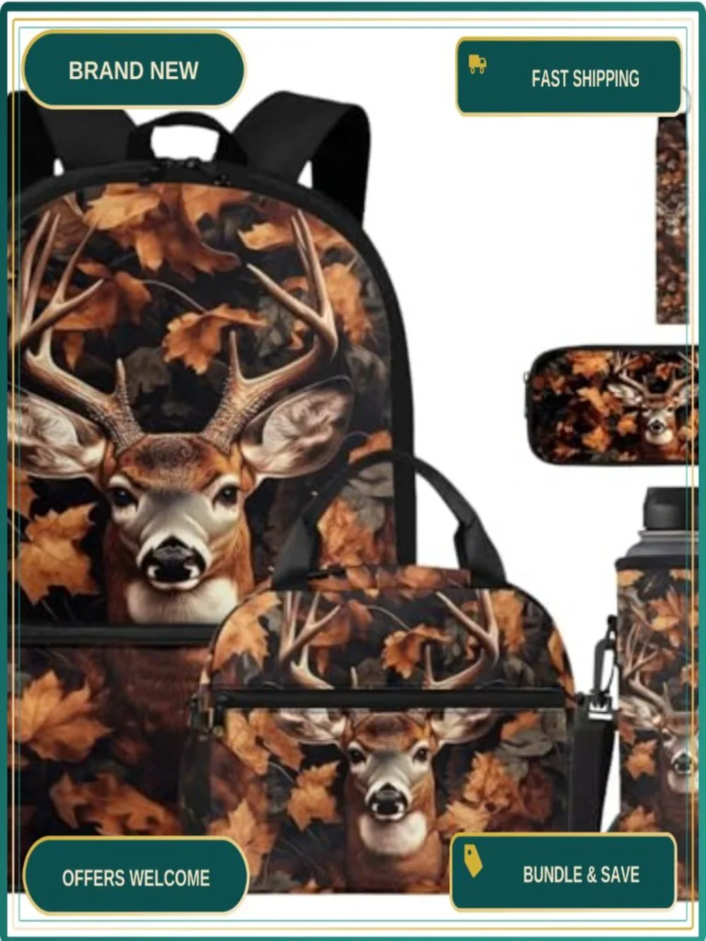 Kids 5-Piece Backpack Set with Lunch Bag, Pencil Case, Cup Sleeve